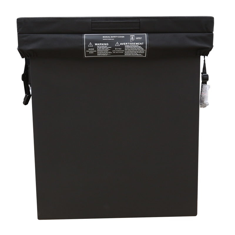 Chill Tubs Obsidian V2 – Rückansicht mit Sicherheitsetikett und Tragegriffen an der Abdeckung