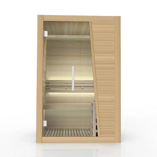 Delta SPA TAIGA Finnische Sauna Innenraum mit Holzbänken und LED-Beleuchtung