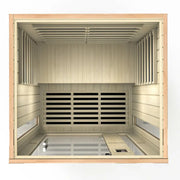 Delta SPA AURA 2 – 120 Infrarot-Sauna Innenraum mit Holzbänken und Infrarot-Heizelementen