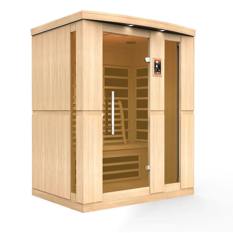 Delta SPA AURA 2 – 120 Infrarot-Sauna mit Holzverkleidung, Glastür und Infrarot-Bestrahlung innen