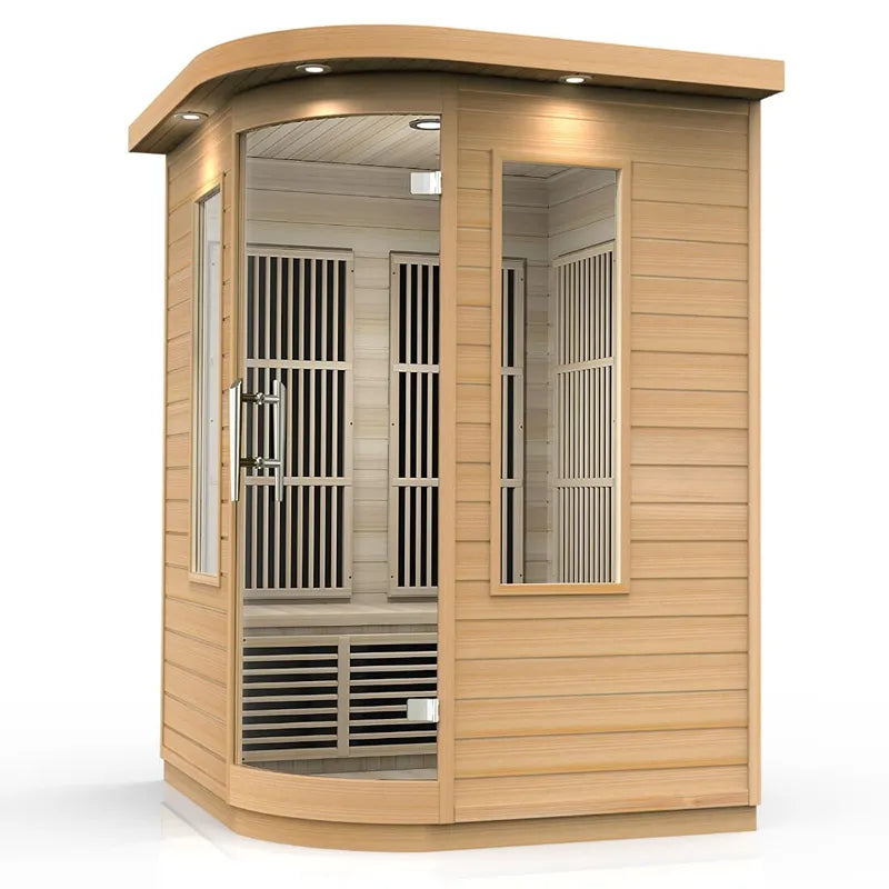 Delta SPA MINI CORNER Infrarot-Sauna Eckmodell mit Holzverkleidung und Glastüren