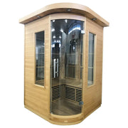 Delta SPA MINI CORNER Infrarot-Sauna mit Holzgehäuse, Glastüren und Infrarot-Heizstäben im Innenraum
