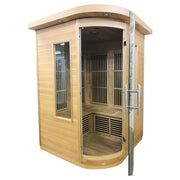 Delta SPA MINI CORNER Infrarot-Sauna mit Holzverkleidung, Glastür und Infrarot-Heizelementen im Innenraum