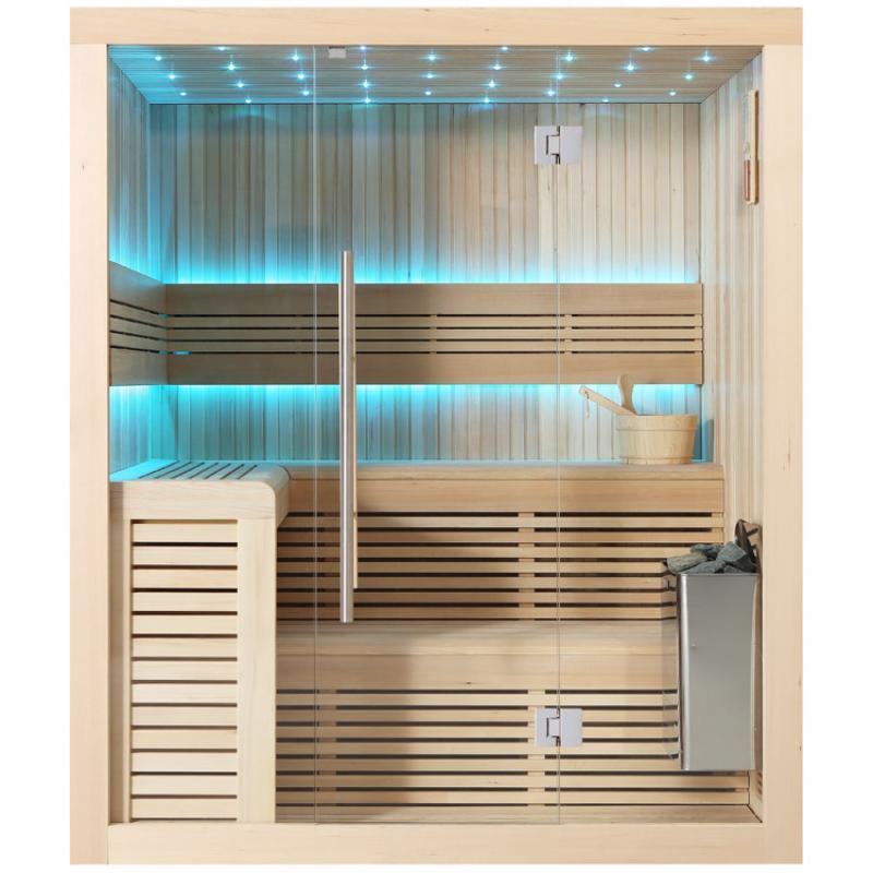 EAGO AWT E1112C Infrarotsauna aus Hemlock-Holz mit LED-Beleuchtung, Glastüren, Holzbänken und Saunazubehör für 2-4 Personen