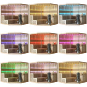 EAGO AWT E1112C Hemlock Sauna in neun verschiedenen LED-Farbvarianten mit Glastür, Holzbänken und schwarzem Saunaofen