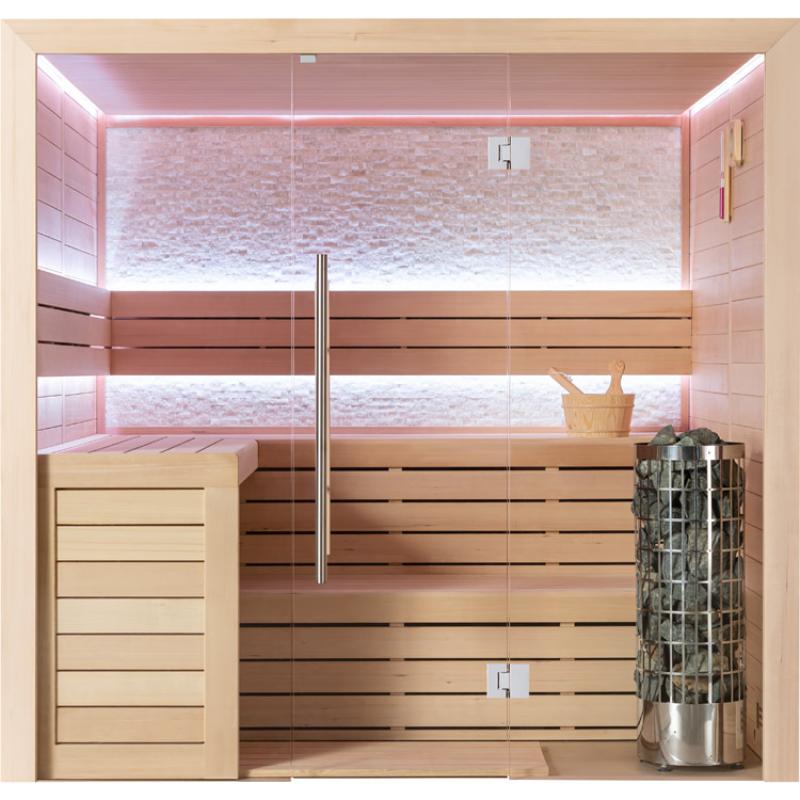 EAGO AWT E1602B Hemlock Sauna für 3-4 Personen mit Glastür, Holzbänken, LED-Beleuchtung und Saunaofen
