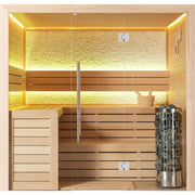 EAGO AWT E1602B Hemlock Sauna mit Glastür, Holzbänken in zwei Ebenen, Saunaofen mit Steinen und warmweißer LED-Beleuchtung