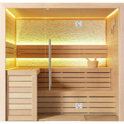 EAGO AWT E1602C Hemlock-Sauna mit Glastür, Holzbänken auf zwei Ebenen und indirekter LED-Beleuchtung in der Rückwand, Platz für 3 Personen