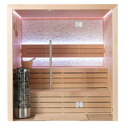 EAGO AWT E1604A Hemlock Sauna mit Glastür, Holzbänken auf zwei Ebenen, rosafarbener Beleuchtung und Saunaofen mit Steinen