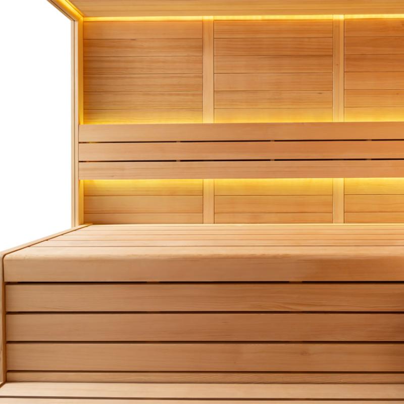 EAGO AWT E1611C Hemlock Sauna mit Holzverkleidung, indirekt beleuchteten Rückenlehnen und Sitzbänken für 3-4 Personen