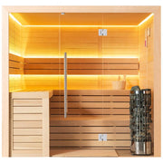 EAGO AWT E1612B Hemlock Sauna mit Glastür, Holzbänken, LED-Beleuchtung und Elektrosaunaofen, Innenansicht