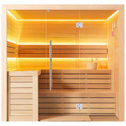 EAGO AWT E1612B Hemlock Sauna mit Holzlatten, LED-Beleuchtung, Glastür und Sitzbänken für 3-4 Personen