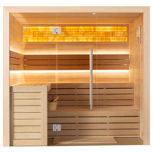 EAGO AWT E1622B Hemlock Sauna mit Glastür, Holzinnenausstattung, LED-Infrarotstrahler oben und Bänken für 2-4 Personen