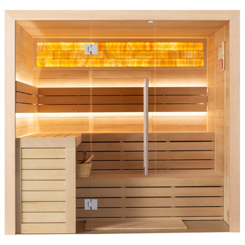 EAGO AWT E1622C Hemlock Sauna mit Glastür, Holzverkleidung, LED-Beleuchtung und Infrarotheizern für 2-4 Personen
