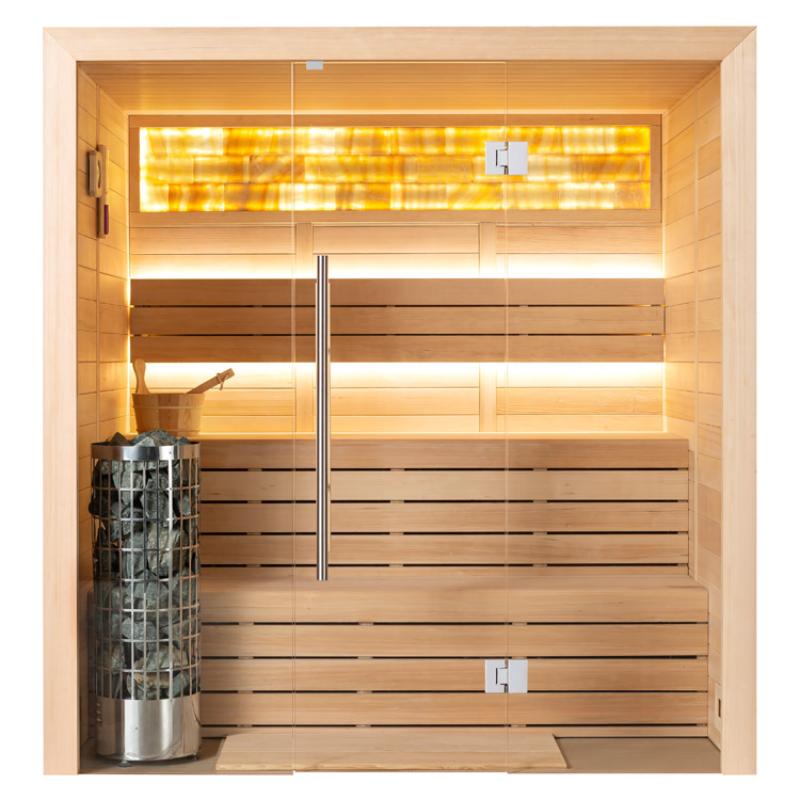 EAGO AWT E1624A Hemlock Sauna mit Holzinnenausstattung, LED-Beleuchtung, Glastür und Saunaofen aus Chromstahl