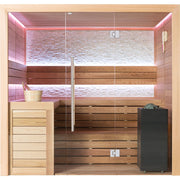 EAGO E1602B Sauna mit Glasfront und pinker LED-Farblichtbeleuchtung für entspannende Atmosphäre