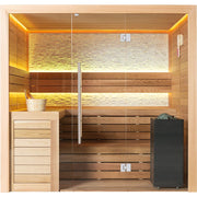 EAGO E1602B Sauna mit schwarzem Saunaofen und Glasfront, stimmungsvolle LED-Beleuchtung