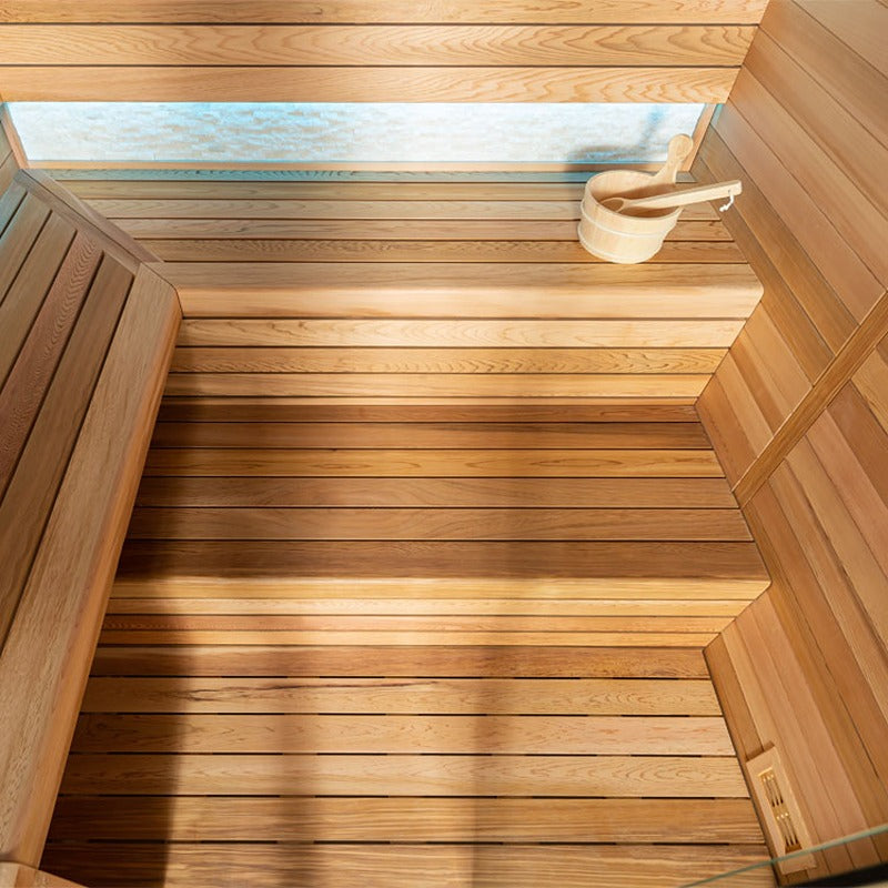 Sitzbank der EAGO E1602B Sauna aus hochwertigem Holz mit Saunaeimer und Kelle