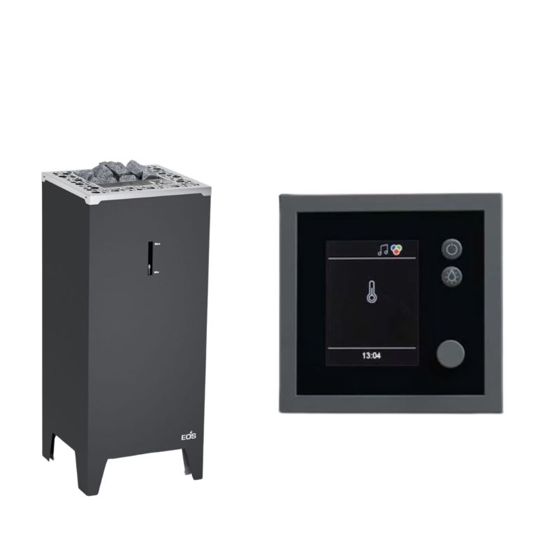 AWT The Cube X7-L pro Gartensauna Hemlock 300x635 mit Pergola – EOS Bi-O Cubo Saunaofen mit Verdampfer und EOS Emotec H Saunasteuerung