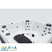Detailansicht des FinA Lumari Whirlpools mit Massagejets, Kopfstützen und Steuerungselement