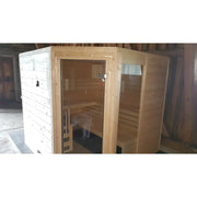 FinA Wellness Frieda Ecksauna aus Massivholz mit raumsparendem Design, Glastür und Holzbänken
