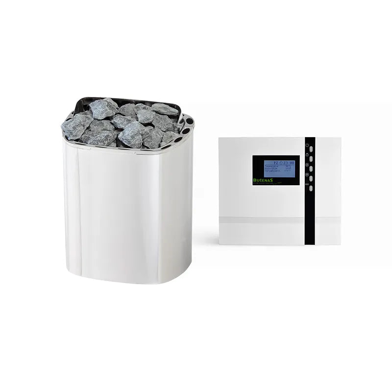 FinA Wellness Frieda Mini Sauna mit weißem Saunaofen und Steuereinheit mit Display