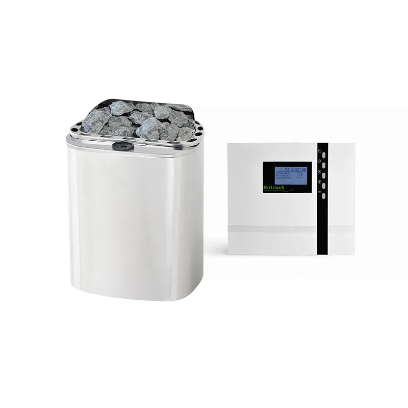 FinA Wellness Frieda Mini Sauna mit weißem Saunaofen, Saunasteine und digitale Steuerungseinheit