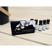 FinA Wellness Frieda Mini Sauna Saunadüfte Set mit schwarzer Verpackung und ätherischen Ölen