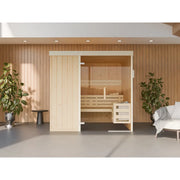 FinA Wellness Leyla Innensauna Teil-Glasfront – Massivholz 2,05m mit Glasfront in modernem Wellness-Raum