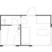 Genevas Davos 1 modular Saunakabine mit Holzverkleidung und großzügigen Glasfenstern in Gartenlandschaft