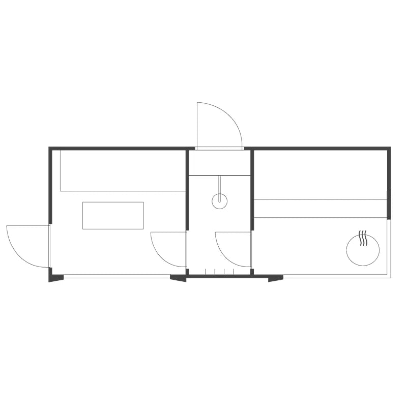 Genevas St. Moritz Modular Sauna Shower Grundriss mit Saunakabine und Duschbereich