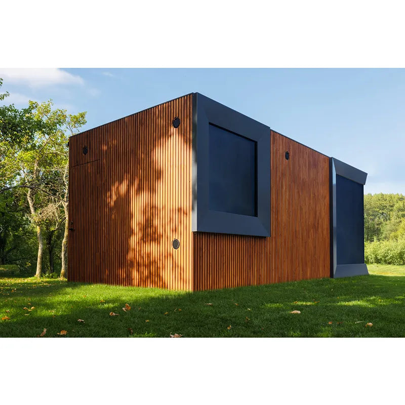 Genevas Zürich Modular Sauna mit Holzverkleidung im Garten, moderne Designsauna mit großem Fenster