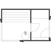 Genevas Zermatt Modular Sauna Compact Innenraum mit Holzbänken und großen Panoramafenstern zum See