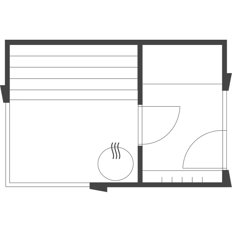 Genevas Zermatt Modular Sauna Compact Innenraum mit Holzbänken und großen Panoramafenstern zum See