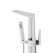 Moderne Badarmatur EAGO StoneArt Grande 730700 mit hochgeschwungener Ausladung, integrierter Handbrause und eckigem Designelement in Chrom und Weiß