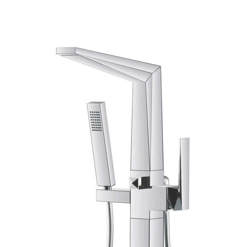Moderne Badarmatur EAGO StoneArt Grande 730700 mit hochgeschwungener Ausladung, integrierter Handbrause und eckigem Designelement in Chrom und Weiß