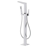 EAGO StoneArt Grande 730700 Standarmatur in Chrom mit geschwungenem Design, freistehender Badewannenarmatur mit integrierter Handbrause und Duschkopf
