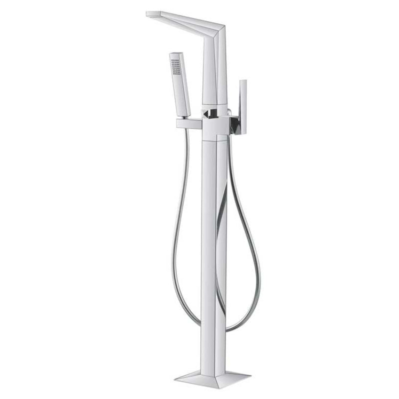 EAGO StoneArt Grande 730700 Standarmatur in Chrom mit geschwungenem Design, freistehender Badewannenarmatur mit integrierter Handbrause und Duschkopf