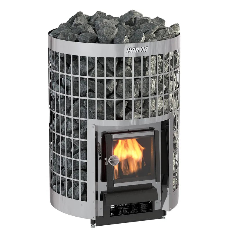 Harvia Cilindro 20 Steel Holzofen Set mit Saunaofen, Stahlkorpus und gefülltem Steinspeicher