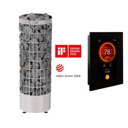 AWT E1601A rote Zeder Sauna 220x220 – Harvia Cilindro Saunaofen mit Harvia Fenix Touch-Steuerung und Saunasteinen