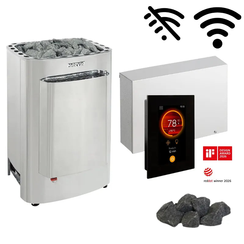 Harvia Club Combi Saunaofen Komplettset mit Xenio WiFi Steuerung, Saunasteine und Design-Awards