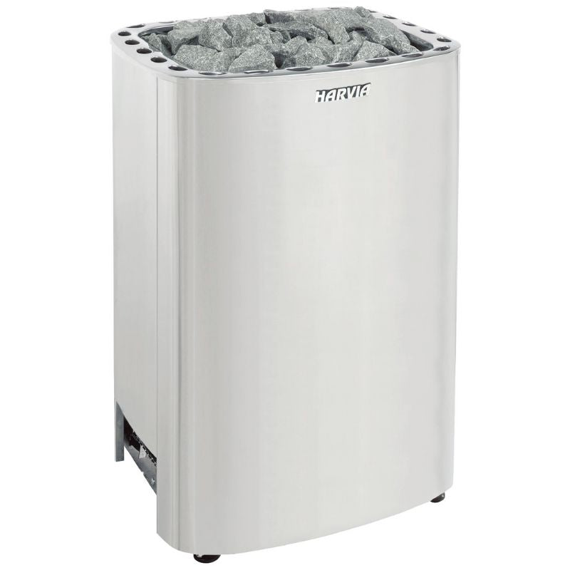 Elektro Saunaofen Harvia Club aus Edelstahl, freistehend mit Saunasteinen, Frontansicht