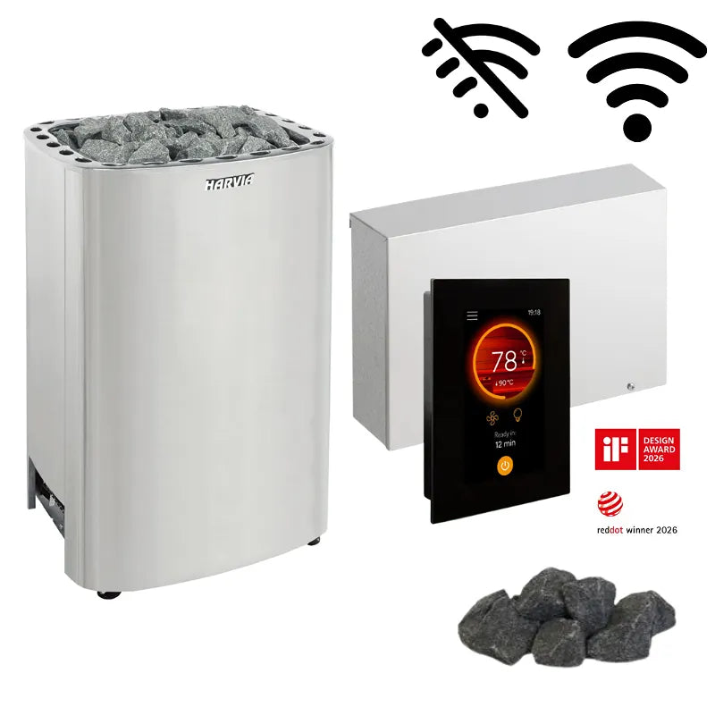 Harvia Club Saunaofen Komplettset mit Xenio Classic Steuerung CX170 WiFi, Saunasteine und digitaler Temperaturanzeige