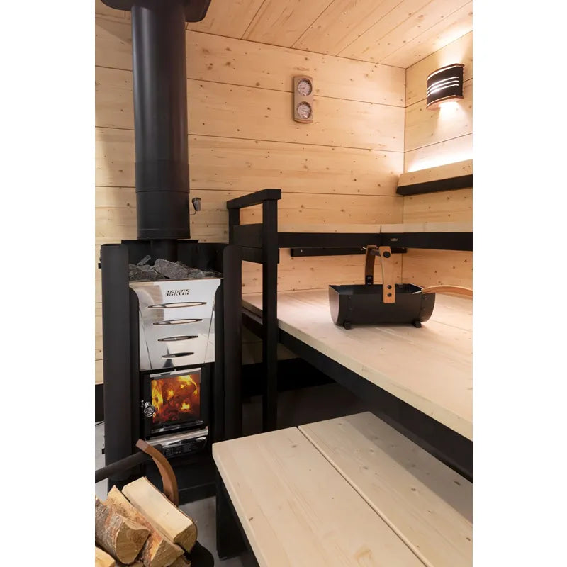 Harvia Stahlschornstein 1500 Schwarz WHP1500M Saunaofenzubehör mit Abgasrohr in Holzsauna-Innenraum