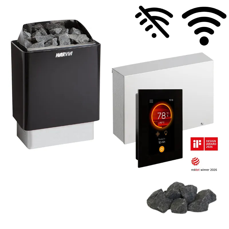 Harvia KIP Saunaofen Komplettset mit Xenio Classic CX110 WiFi Steuerung, Saunasteine und Zubehör