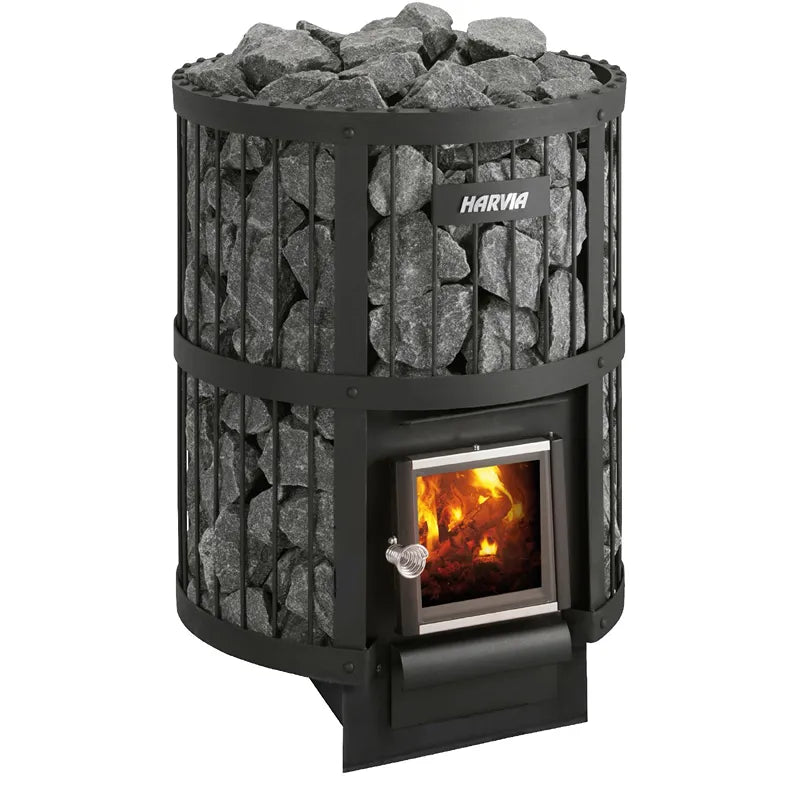 Harvia Legend 240 BimSchV2 Holzofen Set Schwarz – Saunaofen mit Feuerraum und Saunasteine