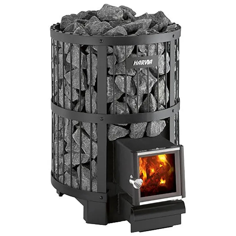 Harvia Legend 240 SL BimSchV2 Holzofen Set Schwarz Saunaofen mit Feuerraum und Steinfüllung