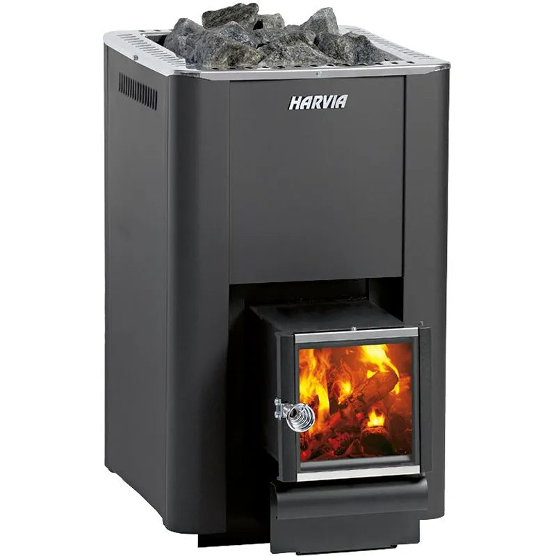 Harvia Pro 20 SL BimSchV2 Holzofen Set Schwarz mit Brennkammer und Saunasteine