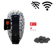Harvia Spirit Elektrosaunaofen Komplettset mit schwarzem Wandofen, Saunasteine, digitale Steuerung 78°C Display und WLAN-Funktion