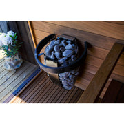 Harvia Spirit Sauna heater with mounted guardrail HSP3M in corner perspective